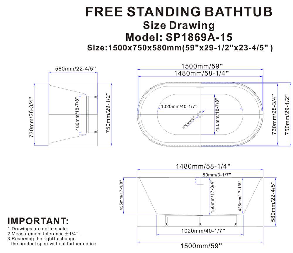 Cartisan Design 60-inch SP-1869 Matte White Modern Freestanding Bathtub (Acrylic)