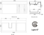 LUGANO 42” MATTE BLACK GLASS/MAPLE WALL MOUNT MODERN BATHROOM VANITY