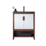 LYON 30” BEIGE/WALNUT MODERN FREESTANDING BATHROOM VANITY (BLACK COUNTERTOP)