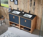 LYON 60” BLACK OF NIGHT/MAPLE MODERN FREESTANDING BATHROOM VANITY (BLACK COUNTERTOP)