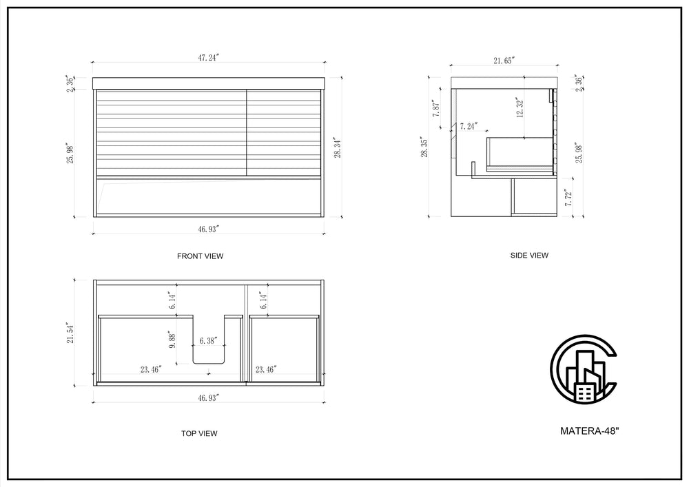 MATERA 48” CHARCOAL WALL MOUNT MODERN BATHROOM VANITY (WHITE COUNTERTOP)