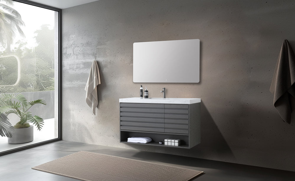 MATERA 48” CHARCOAL WALL MOUNT MODERN BATHROOM VANITY (WHITE COUNTERTOP)