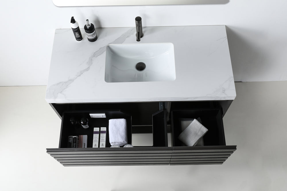 MATERA 48” CHARCOAL WALL MOUNT MODERN BATHROOM VANITY (WHITE COUNTERTOP)