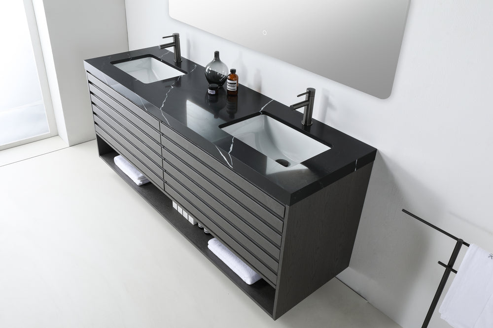 MATERA 72” CHARCOAL WALL MOUNT MODERN BATHROOM VANITY (BLACK COUNTERTOP)