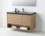 MATERA 48” PECAN OAK WALL MOUNT MODERN BATHROOM VANITY (BLACK COUNTERTOP)