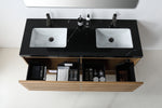 MATERA 60” PECAN OAK WALL MOUNT MODERN BATHROOM VANITY (BLACK COUNTERTOP)