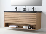 MATERA 60” PECAN OAK WALL MOUNT MODERN BATHROOM VANITY (BLACK COUNTERTOP)