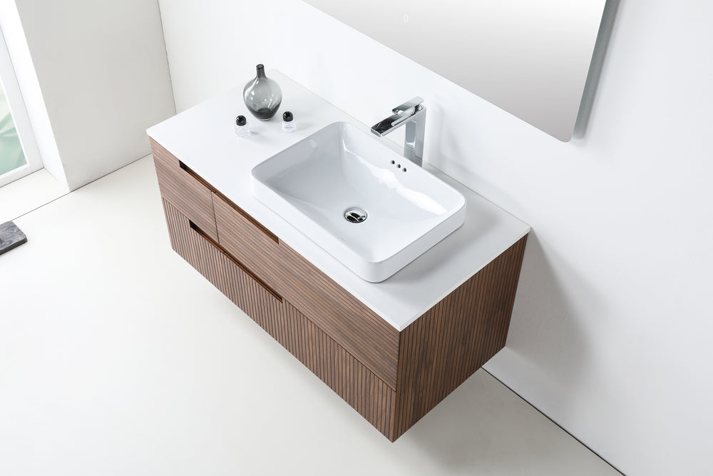 ORSA 48” WALNUT WALL MOUNT MODERN BATHROOM VANITY