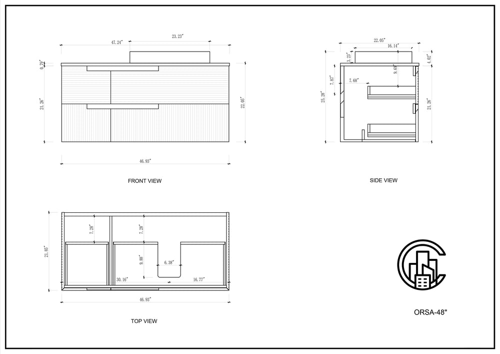 ORSA 48” WALNUT WALL MOUNT MODERN BATHROOM VANITY