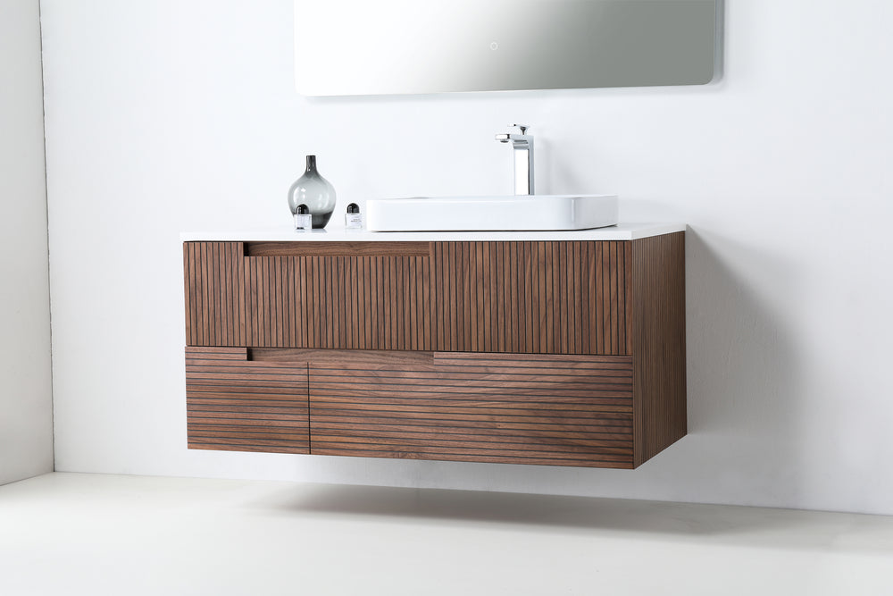 ORSA 48” WALNUT WALL MOUNT MODERN BATHROOM VANITY