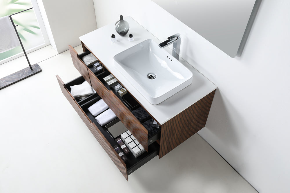 ORSA 48” WALNUT WALL MOUNT MODERN BATHROOM VANITY