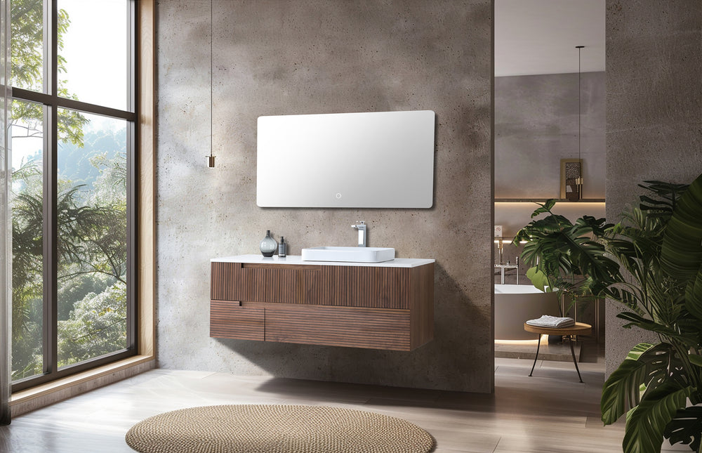 ORSA 60” WALNUT WALL MOUNT MODERN BATHROOM VANITY