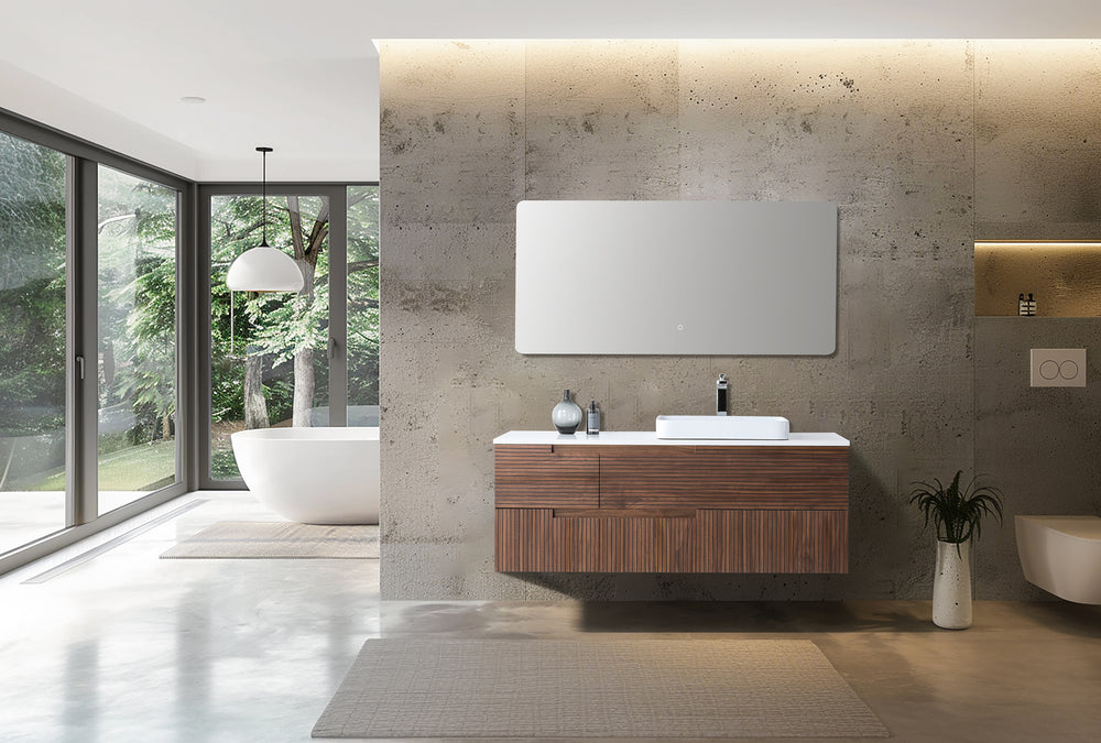 ORSA 60” WALNUT WALL MOUNT MODERN BATHROOM VANITY