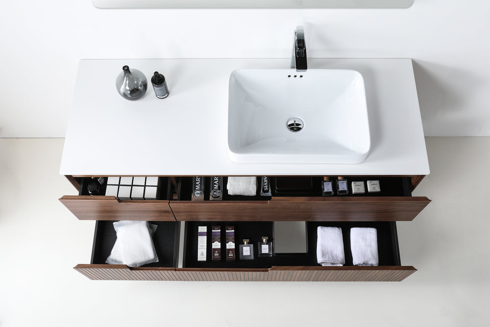 ORSA 60” WALNUT WALL MOUNT MODERN BATHROOM VANITY