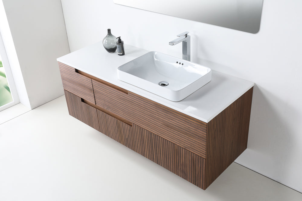 ORSA 60” WALNUT WALL MOUNT MODERN BATHROOM VANITY