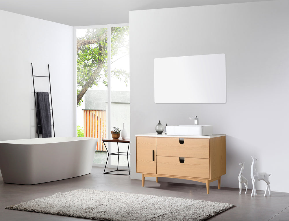 PORTREE 48” WHITEWASH OAK MID-CENTURY FREESTANDING BATHROOM VANITY