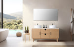 PORTREE 60” WHITEWASH OAK MID-CENTURY FREESTANDING BATHROOM VANITY