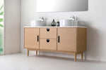 PORTREE 60” WHITEWASH OAK MID-CENTURY FREESTANDING BATHROOM VANITY