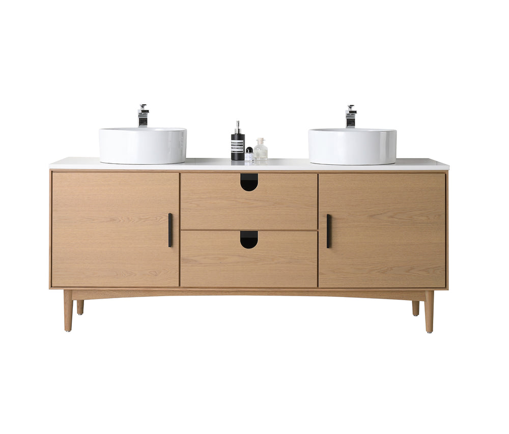 PORTREE 72” WHITEWASH OAK MID-CENTURY FREESTANDING BATHROOM VANITY