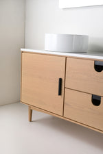 PORTREE 72” WHITEWASH OAK MID-CENTURY FREESTANDING BATHROOM VANITY