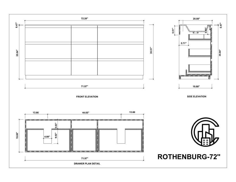 ROTHENBURG 72”  CHARCOAL FREESTANDING MODERN BATHROOM VANITY