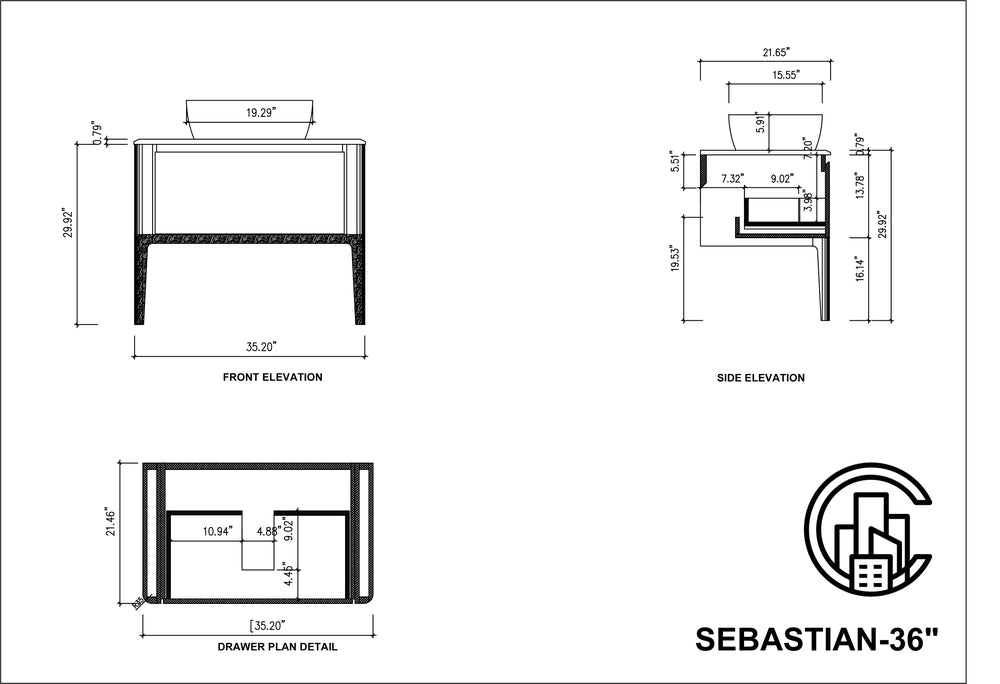 SEBASTIAN 36” RED AMBER DUAL MOUNT MODERN BATHROOM VANITY