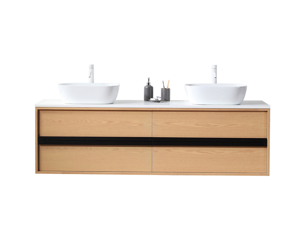 SINTRA 72”  WHITEWASH OAK WALL MOUNT MODERN BATHROOM VANITY