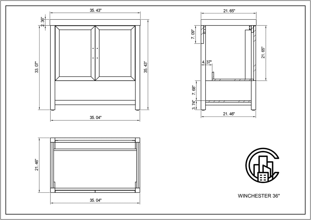 WINCHESTER 36” FOREST GREEN FREESTANDING MODERN BATHROOM VANITY (BLACK COUNTERTOP)