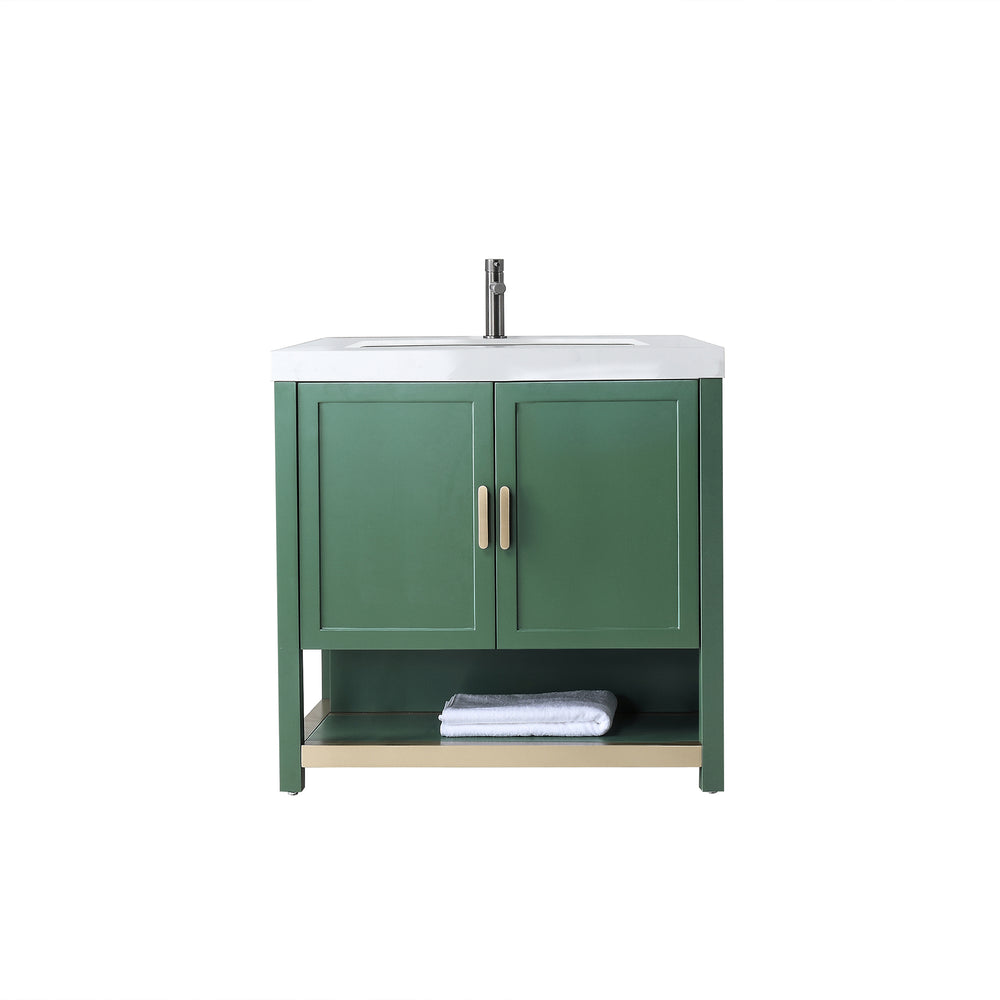 WINCHESTER 36” FOREST GREEN FREESTANDING MODERN BATHROOM VANITY (WHITE COUNTERTOP)