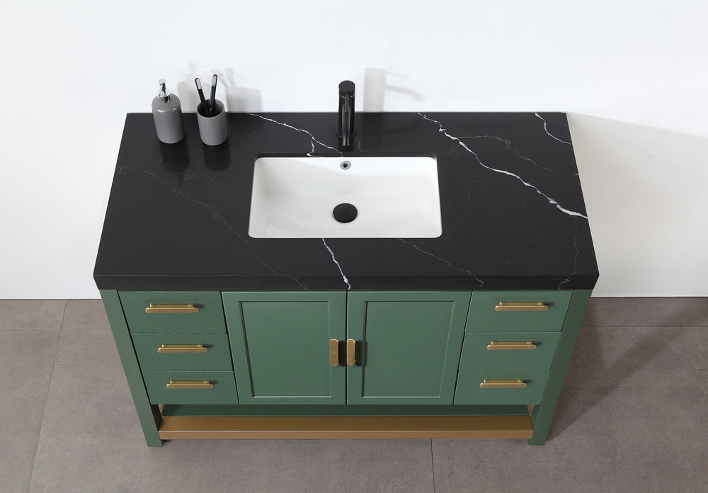 WINCHESTER 48” FOREST GREEN FREESTANDING MODERN BATHROOM VANITY (BLACK COUNTERTOP)