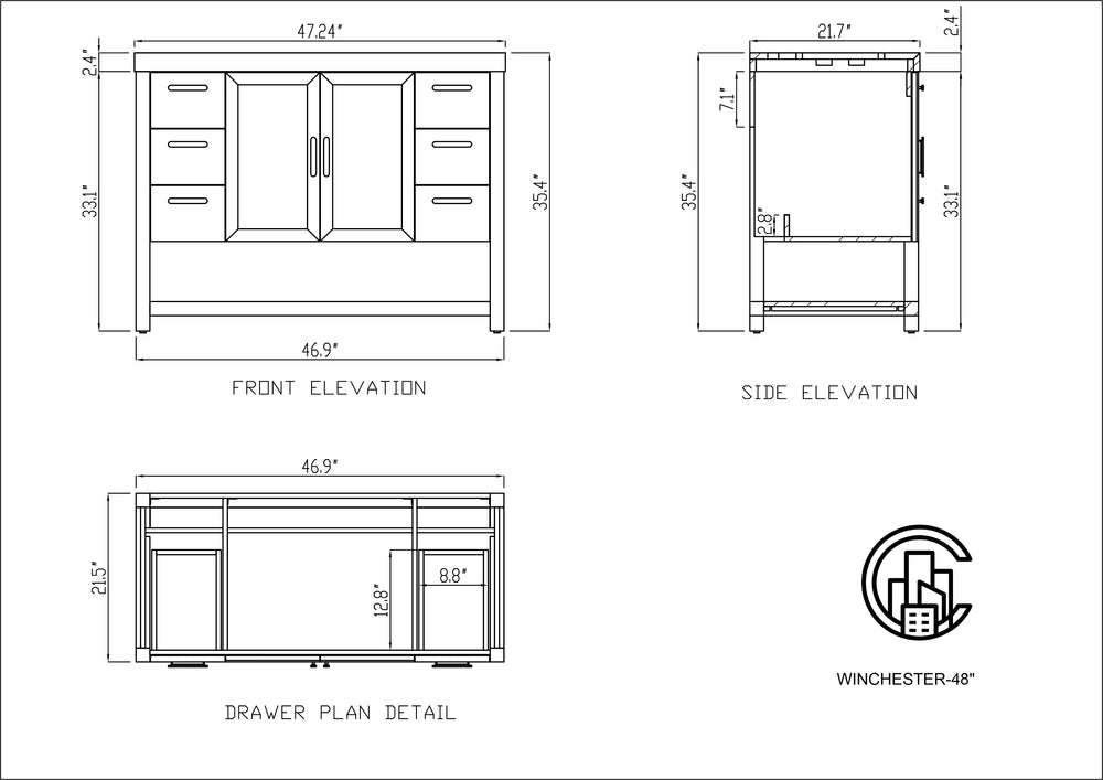 WINCHESTER 48” FOREST GREEN FREESTANDING MODERN BATHROOM VANITY (BLACK COUNTERTOP)