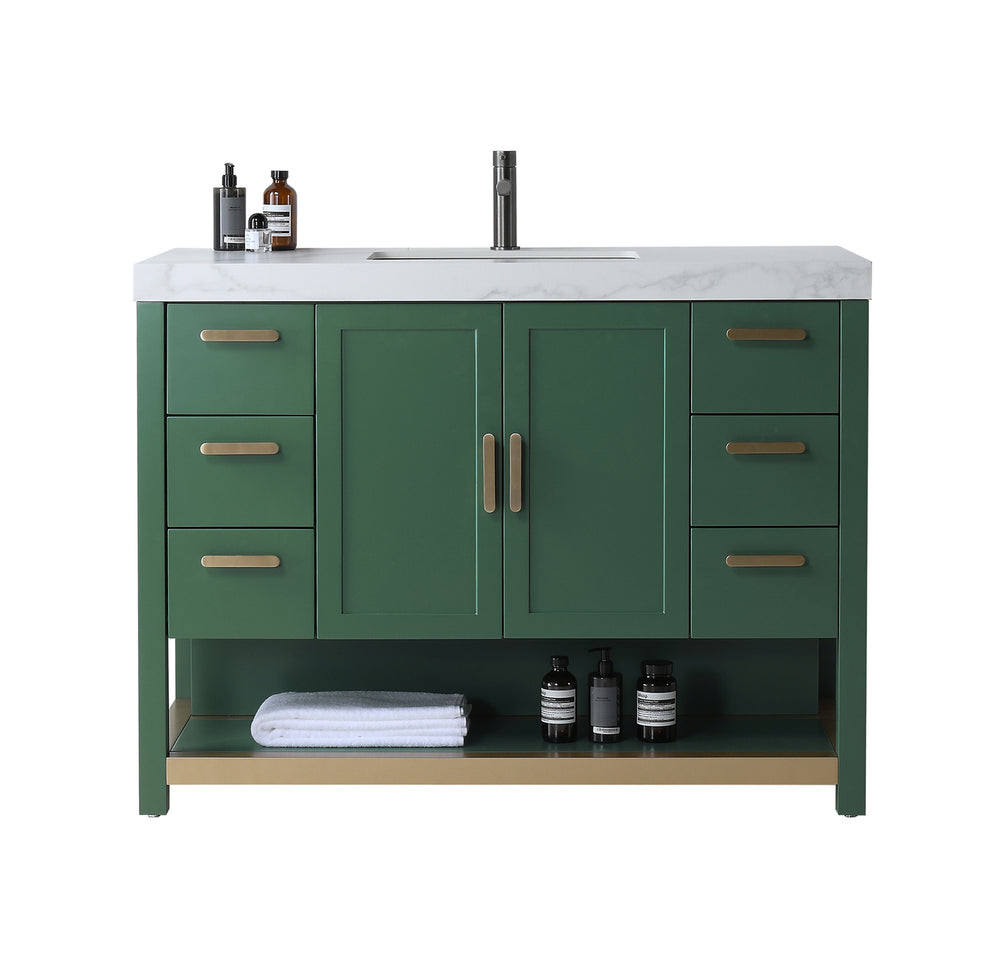 WINCHESTER 48” FOREST GREEN FREESTANDING MODERN BATHROOM VANITY (WHITE COUNTERTOP)