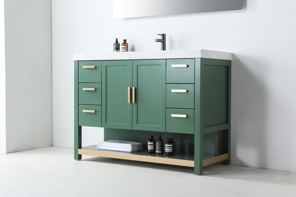 WINCHESTER 48” FOREST GREEN FREESTANDING MODERN BATHROOM VANITY (WHITE COUNTERTOP)