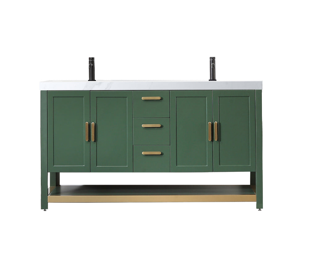 WINCHESTER 60” FOREST GREEN FREESTANDING MODERN BATHROOM VANITY (WHITE COUNTERTOP)