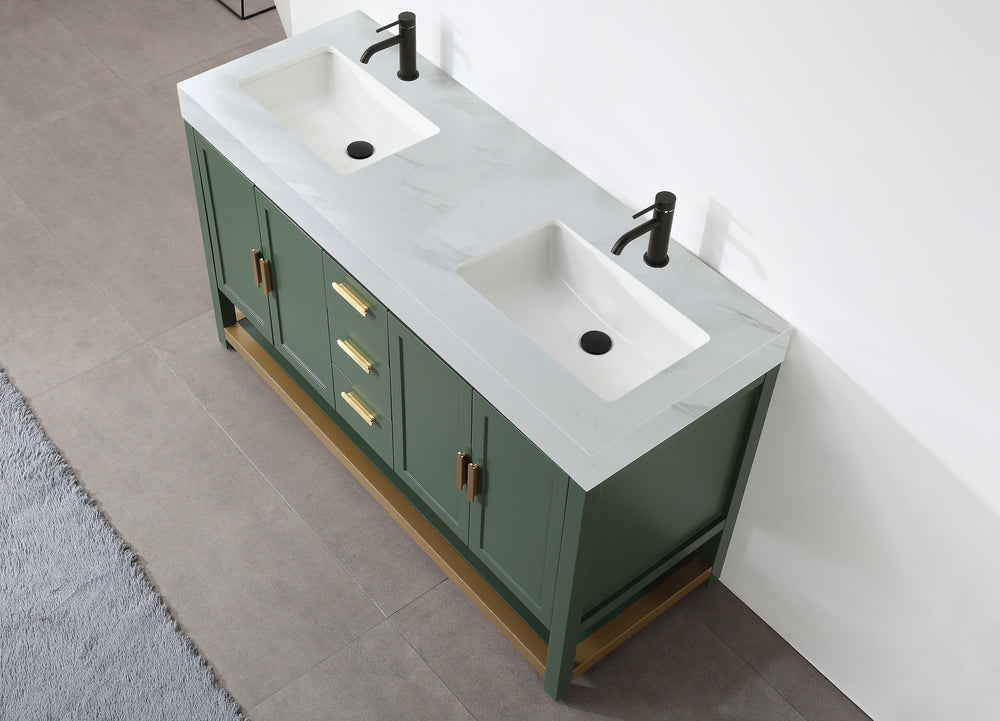 WINCHESTER 60” FOREST GREEN FREESTANDING MODERN BATHROOM VANITY (WHITE COUNTERTOP)