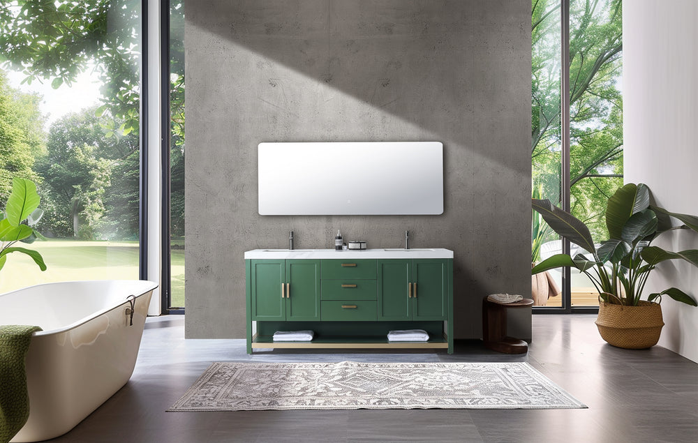 WINCHESTER 72” FOREST GREEN FREESTANDING MODERN BATHROOM VANITY (WHITE COUNTERTOP)