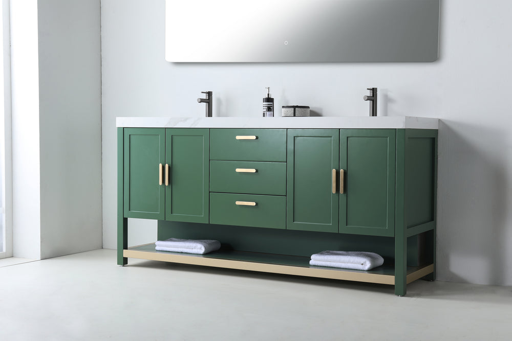 WINCHESTER 72” FOREST GREEN FREESTANDING MODERN BATHROOM VANITY (WHITE COUNTERTOP)