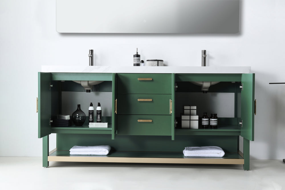 WINCHESTER 72” FOREST GREEN FREESTANDING MODERN BATHROOM VANITY (WHITE COUNTERTOP)