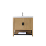 WINCHESTER 36” PECAN OAK FREESTANDING MODERN BATHROOM VANITY (WHITE COUNTERTOP)