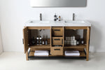 WINCHESTER 60” PECAN OAK FREESTANDING MODERN BATHROOM VANITY(WHITE COUNTERTOP)