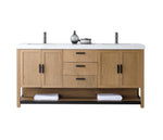 WINCHESTER 72” PECAN OAK FREESTANDING MODERN BATHROOM VANITY(WHITE COUNTERTOP)