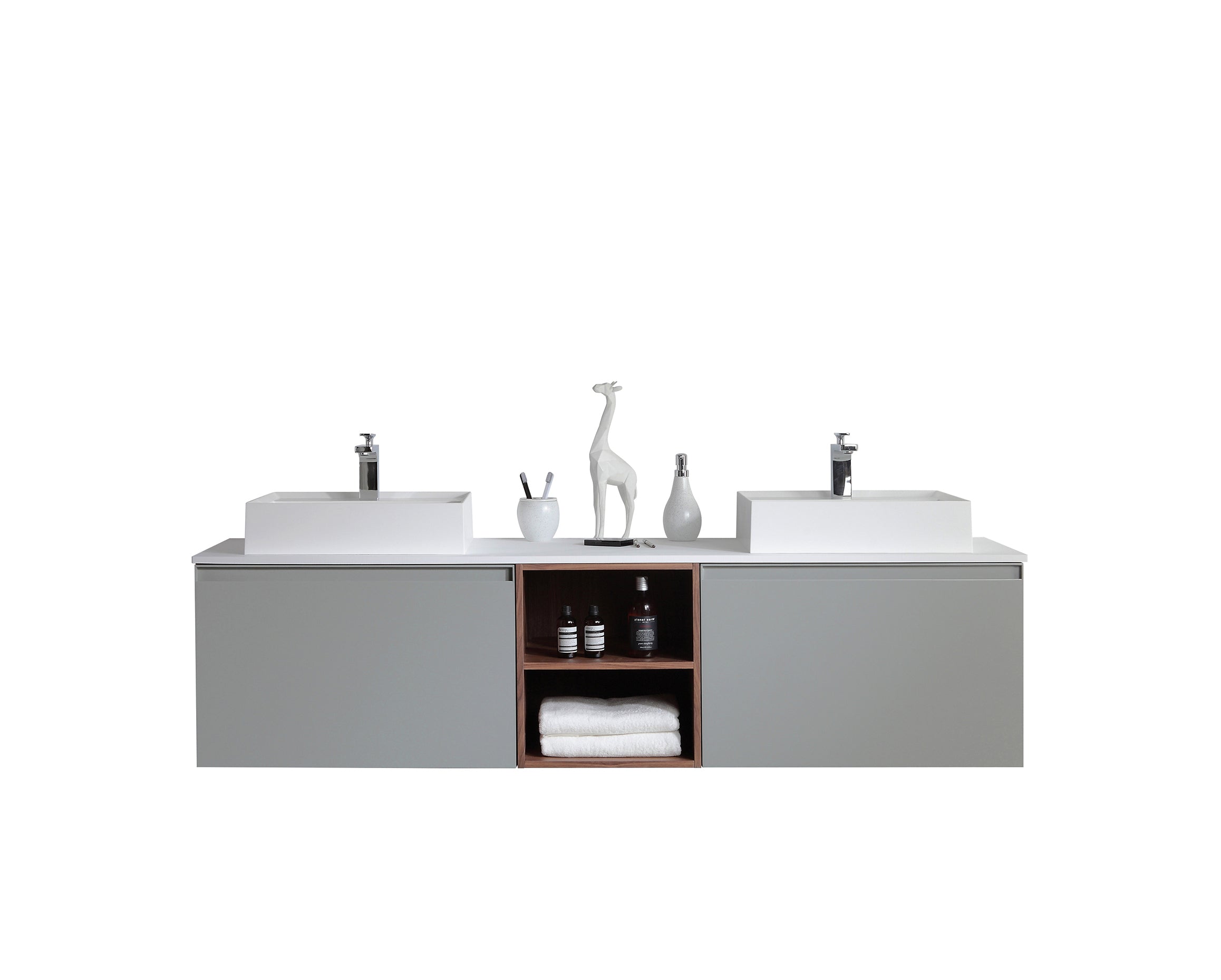 Karton Republic Manarola 42 Light Gray Wall Mount Modern Bathroom Vanity W/Sink (Open Shelves) VAMANLG42WM
